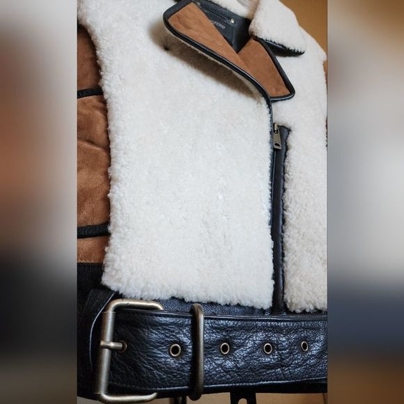 Scotch & Soda women's sheep hair and leather jacket size medium - Picture 10 of 16